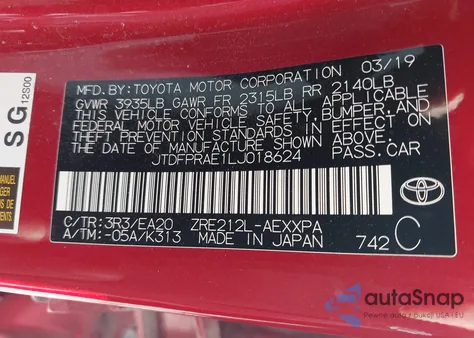 2020 Toyota Corolla Xle z USA, uszkodzony, nr VIN JTDFPRAE1LJ018624